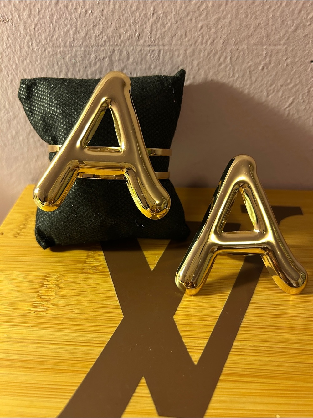 Gold Letter A Statement Ring -  & Bracelet Set.